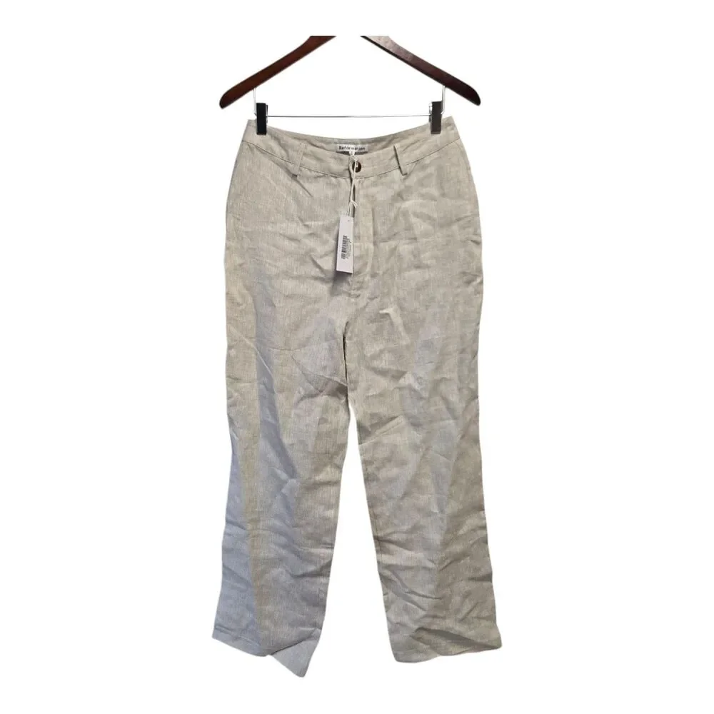 REFORMATION Freddie Linen Pants Oatmeal Beige Neutral Size‎ 8